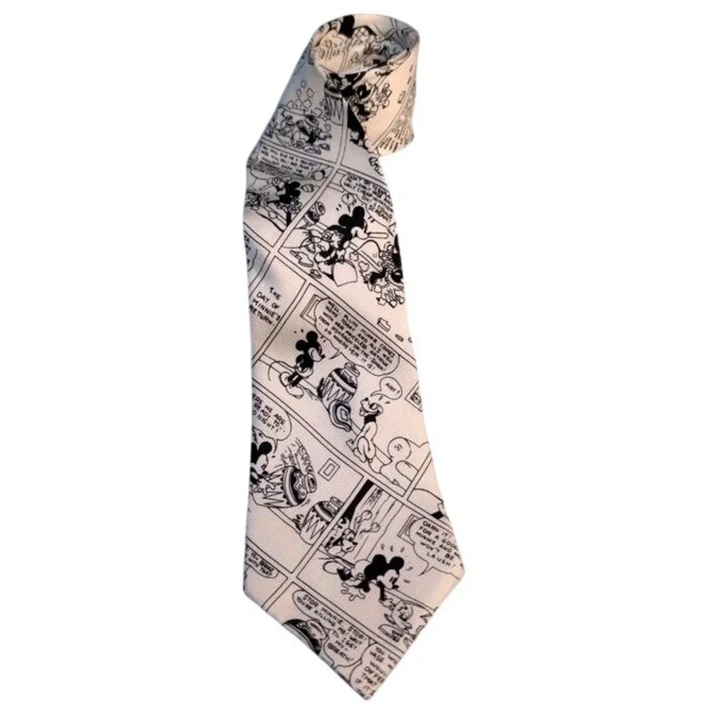 VTG. ~ Mickey & Co. Balancine~Black White Comic Strip~Silk~Men's Necktie ~ 90s